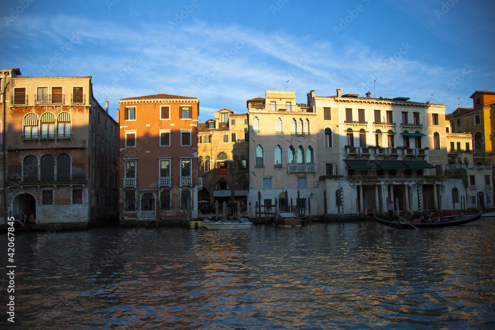 Sun catching the tops of Buildings along  the Grand Canal