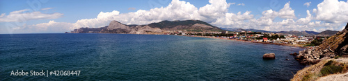 Panorama. Black sea in Sudak city