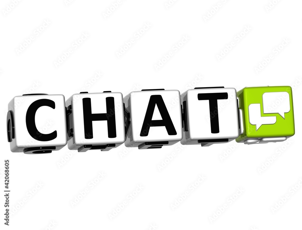 3D Chat Button Click Here Block Text