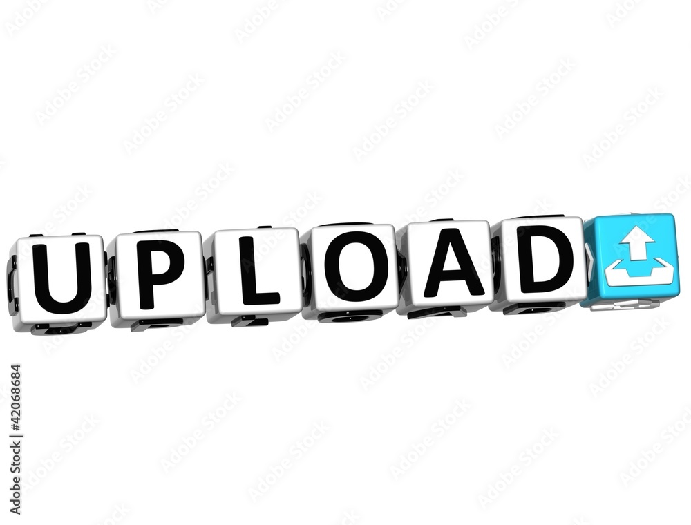 3D Upload Button Click Here Block Text