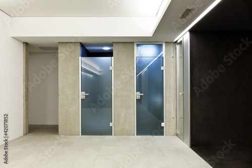 modern building interior, glass doors photo