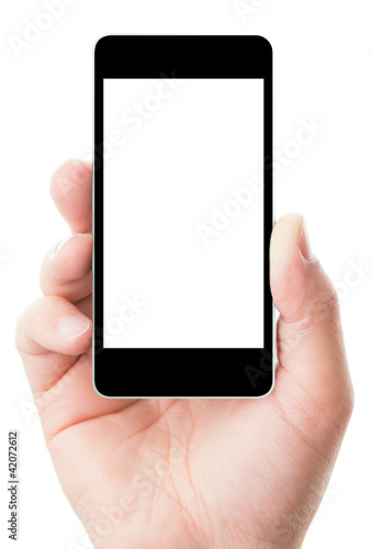 smartphone in hand with blank screen