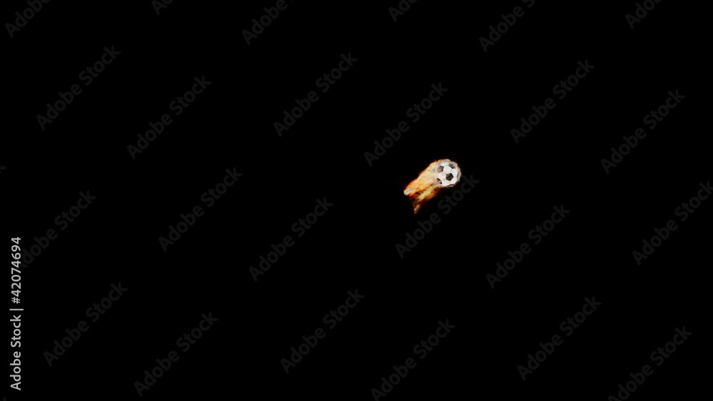 Soccer ball flying through the screen with fire tail Soccer ball flying through the screen with fire tail