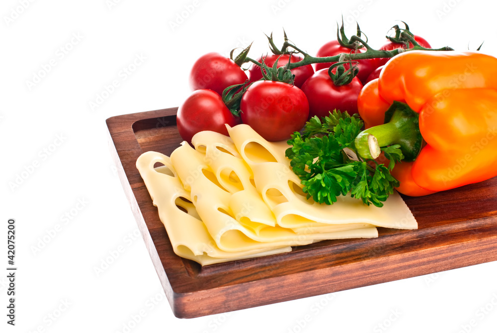 Cheese, tomato, pepper. Cheese, tomato, pepper.