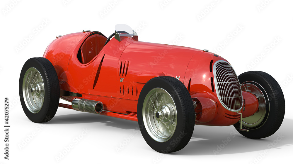 Front view of a red old race car