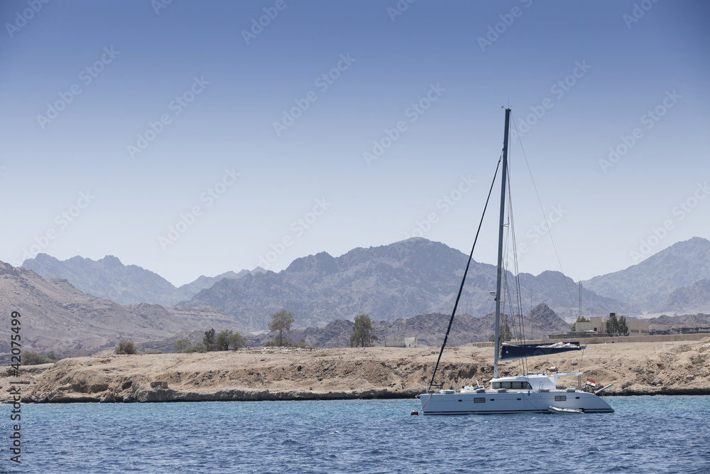 Catamaran Sailing Of The Coast Of Sharm Egypt