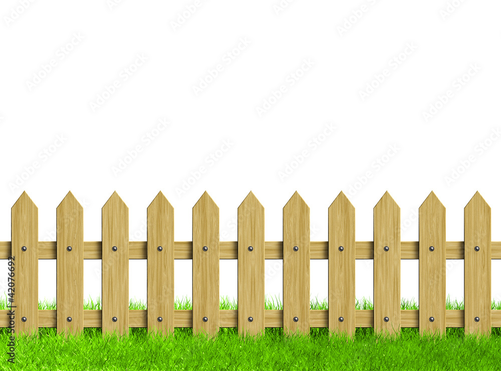 Green field and wooden fence Green field and wooden fence