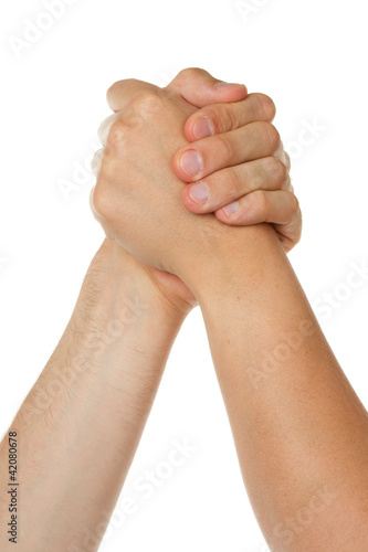 Man and woman in arm wrestlin