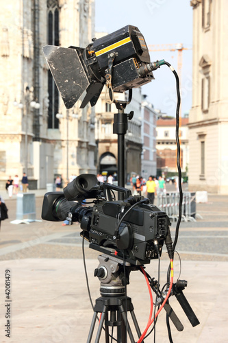 television video camera recording news