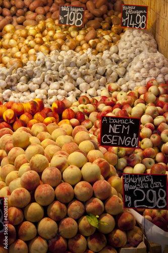Photography Fruit and vegetables on display in a market in Budapest
