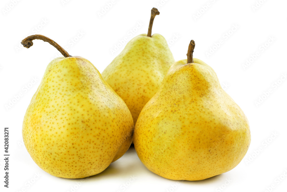 Three ripe and juicy pears on a white background Three ripe and juicy pears on a white background