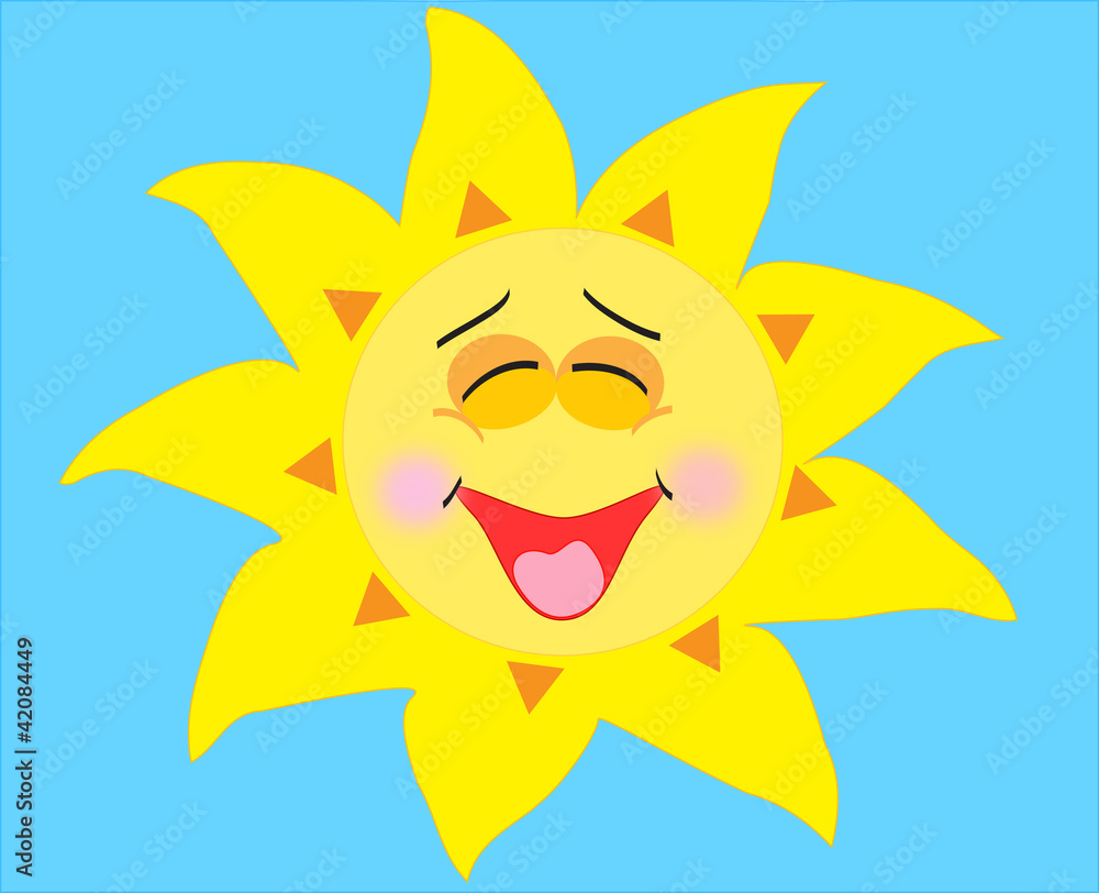 smiling sun on a blue background - illustration