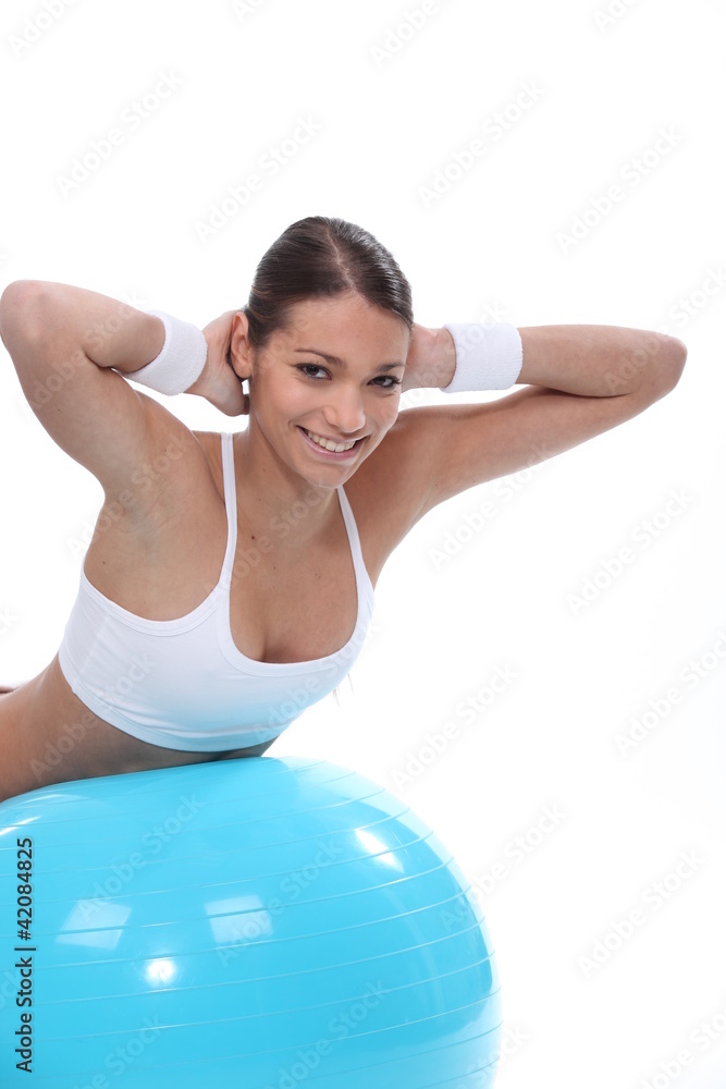 girl in balance on blue balloon