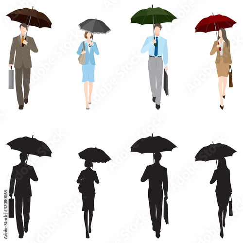 Businessman＆BusinessWoman_雨降り