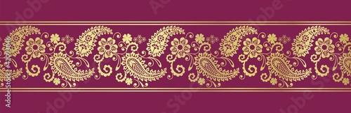traditional paisley floral border, textile design, royal India