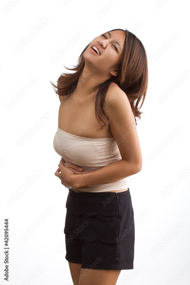 menstruation pain or stomach ache on isolate white background menstruation pain or stomach ache on isolate white background