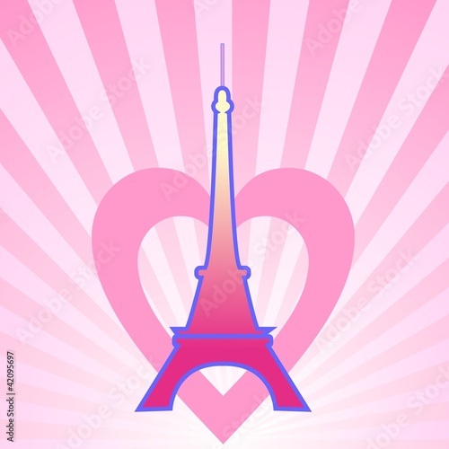 Eifel Tower with the fireworks and the hearts