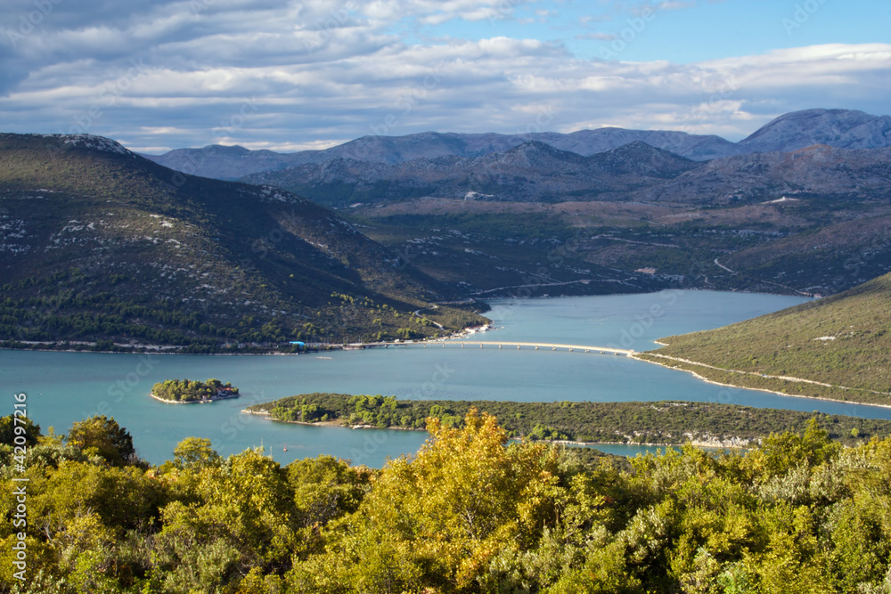 Fototapeta premium View from Croatian coast on border with Bosnia and Herzegovina