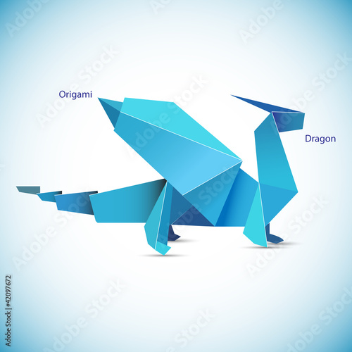 illustration of a blue origami dragon figure