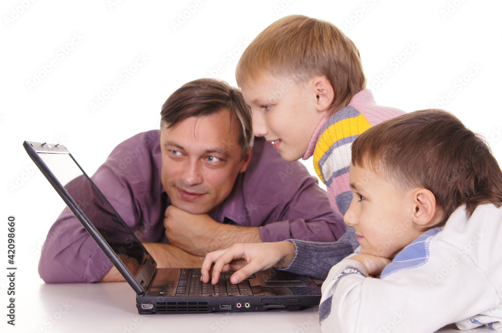 happy family and laptop