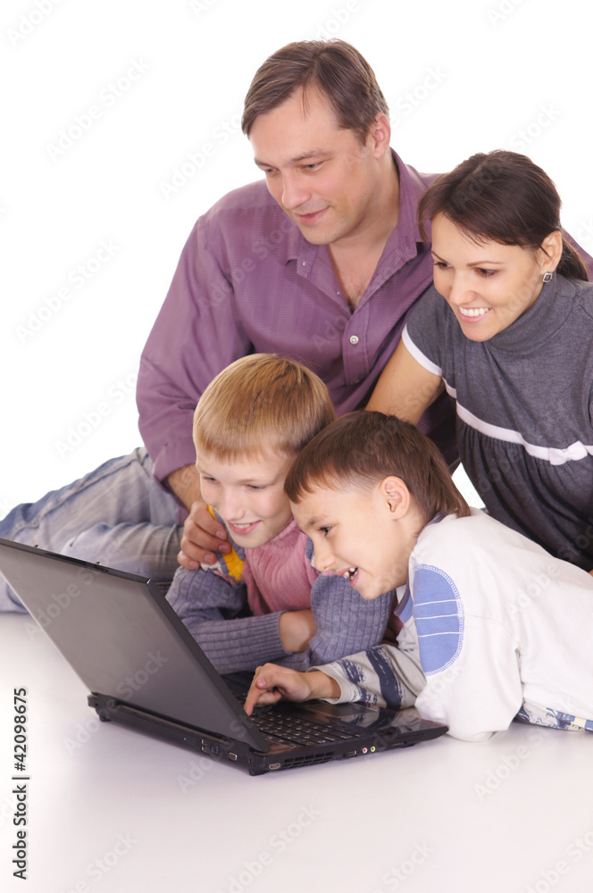 family at laptop