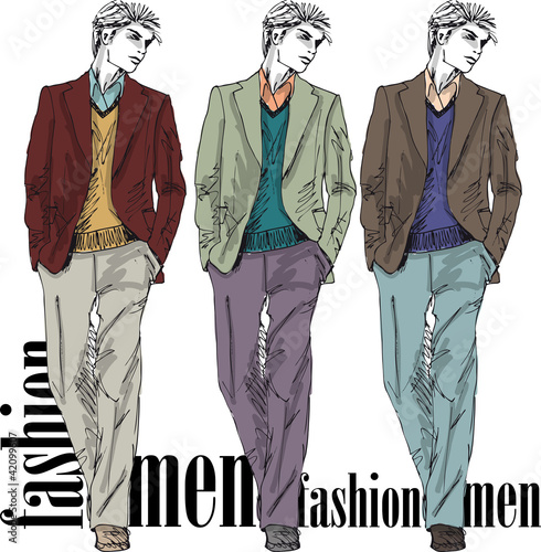 Sketch of fashion handsome man. Vector illustration