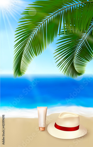 Travel background with tropical island. Summer vacation concept background. Vector. 