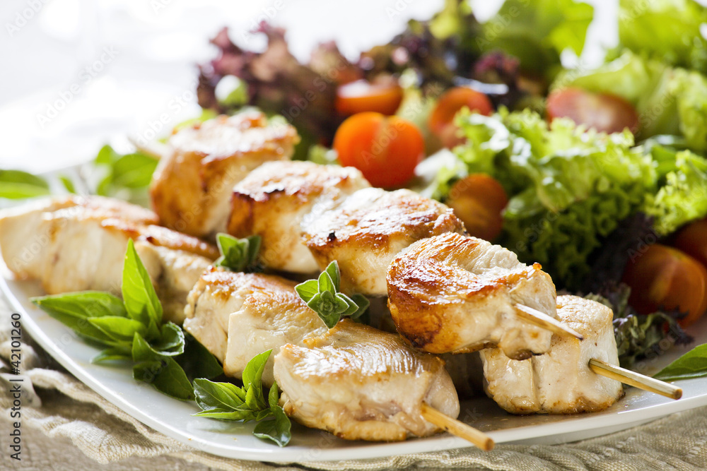 Chicken Skewers with Salad