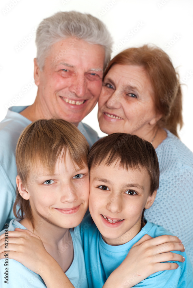 Happy Caucasian grandparents with children fooled Happy Caucasian grandparents with children fooled