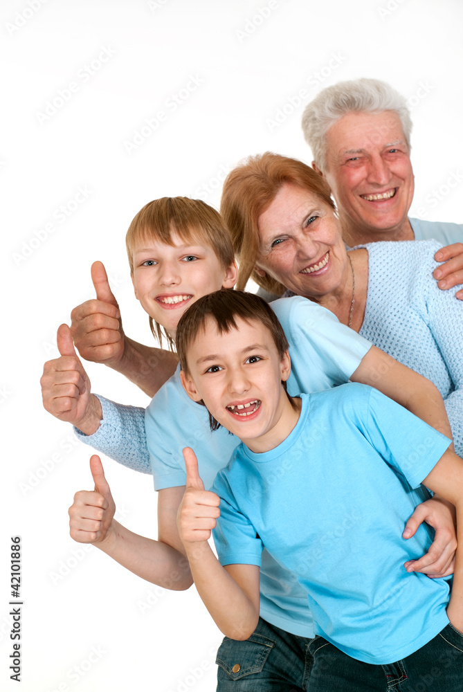 Happy joy grandparents with grandchildren fooled Happy joy grandparents with grandchildren fooled