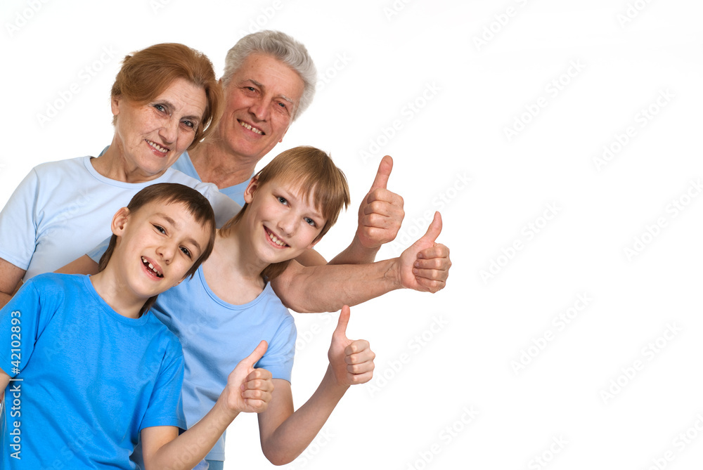 Happy nice grandparents with grandchildren fooled