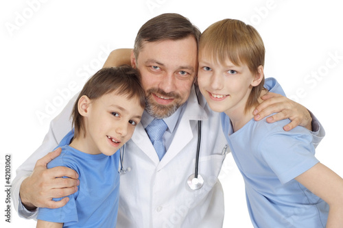 A nice adult Caucasian doctor with a patient