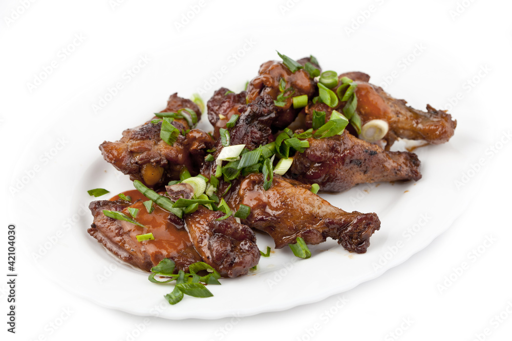 Fried chicken legs with green onions Fried chicken legs with green onions