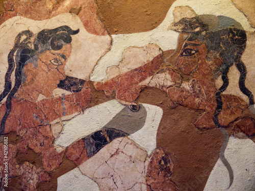 4000 years old Boxing Boys Fresco in Santorini Greece