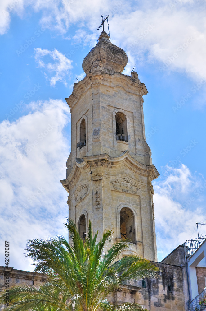 Belltower of Mother Church. Cavallino. Puglia. Italy.