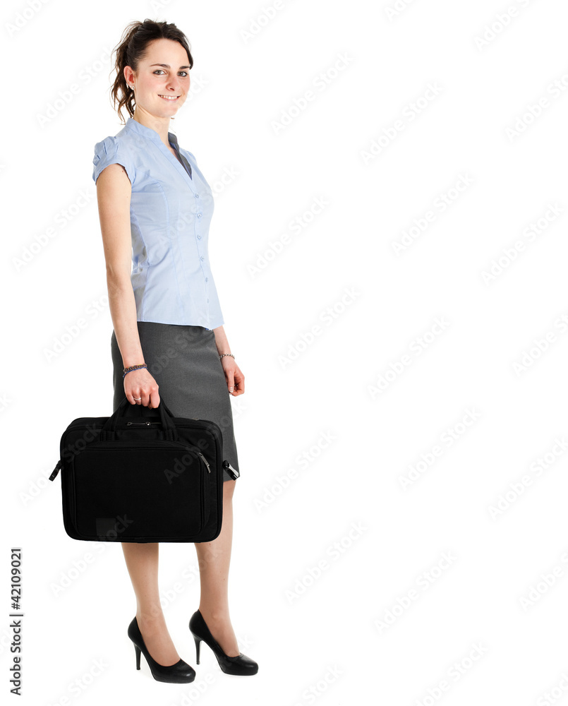 Businesswoman portrait full length holding a briefcase Businesswoman portrait full length holding a briefcase