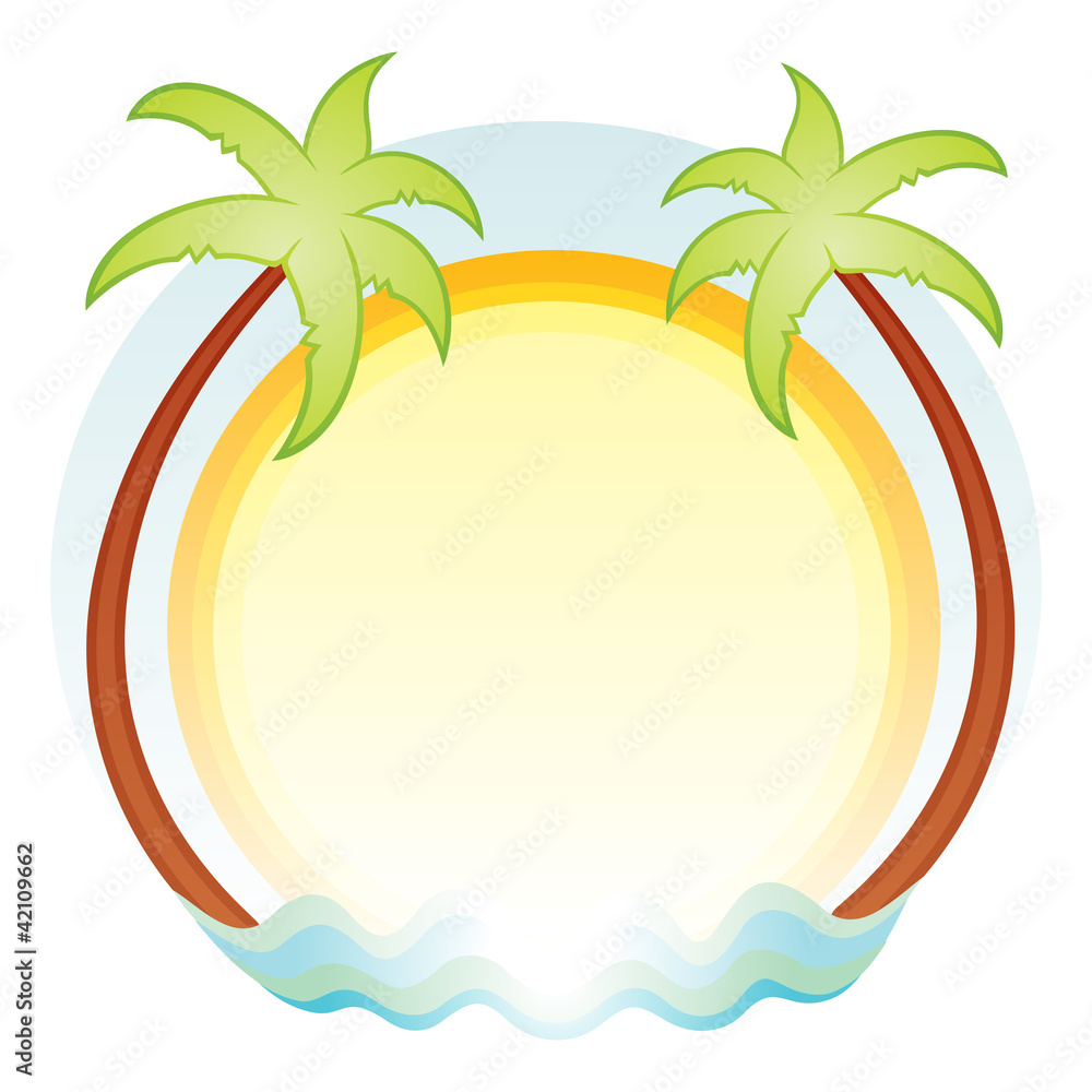 Tropics symbol with palms sun and sea