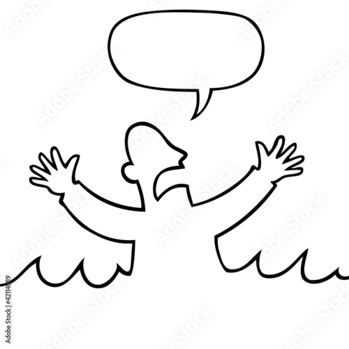 Man drowning in the sea and shouting for help