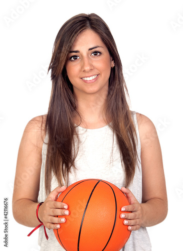 Atractive girl with a basketball ball © Gelpi