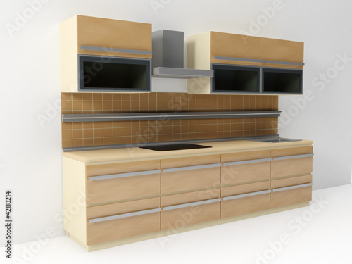 3d illustration: kitchen, in a white room © Dukes