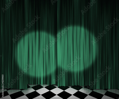 Green Curtain Spotlight Stage Background
