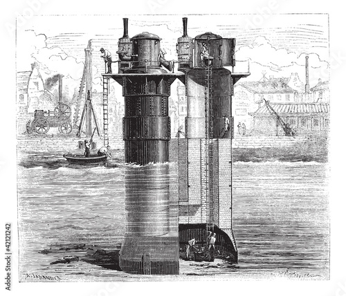 Construction of the pillars of Tay Bridge using compressed air S photo