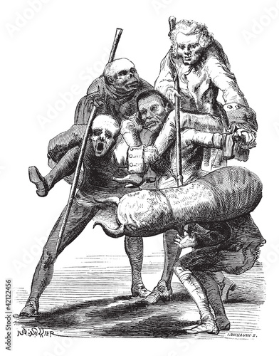 Sellier drawing. Inspired by the style of Francisco Goya, vintag