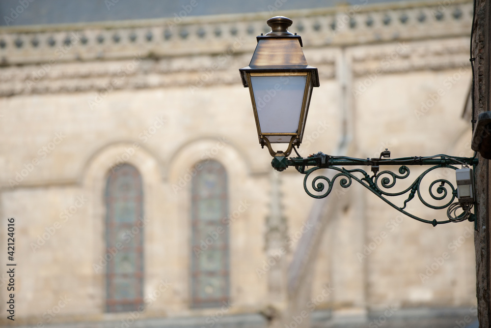 Street lamp with Le Mans cathedral on background