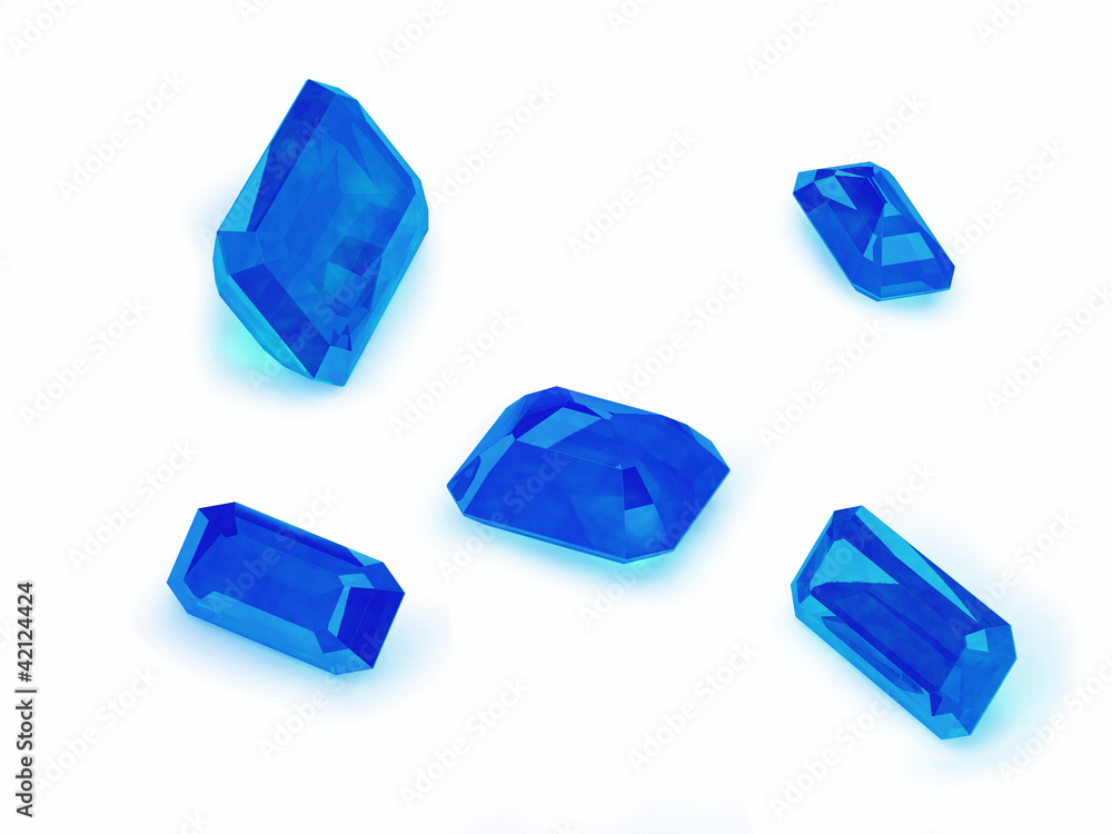 Five Blue Sapphire on a White Background Five Blue Sapphire on a White Background