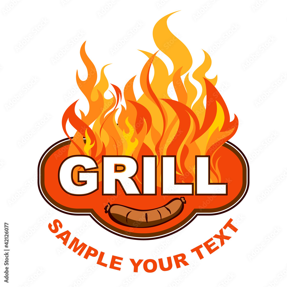 Grill sticker on fiery background. Grill sticker on fiery background.