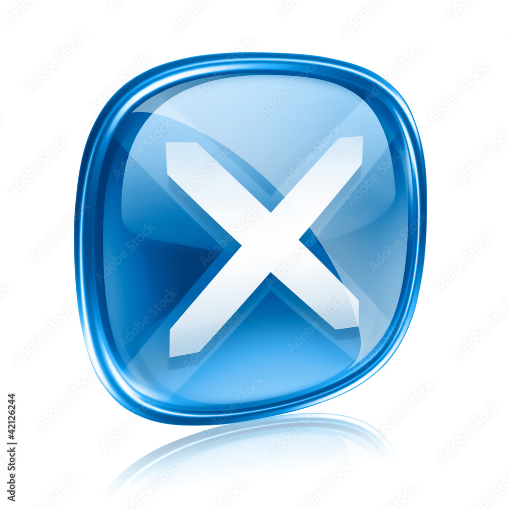 close icon blue glass, isolated on white background. close icon blue glass, isolated on white background.