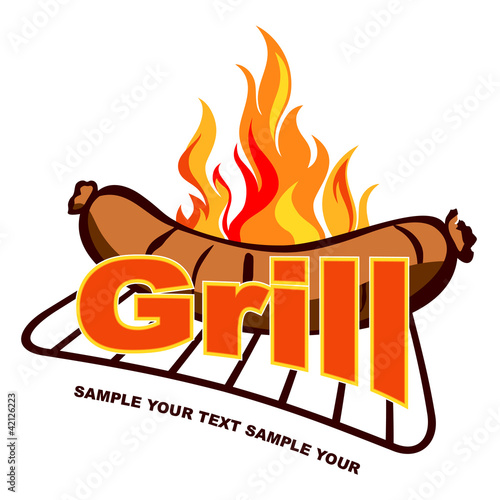 Grill sticker on fiery background.