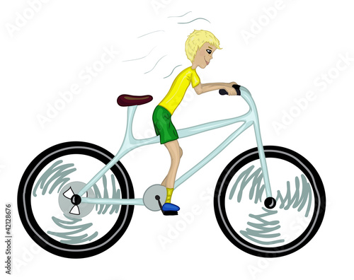 Kid with too big bicycle.