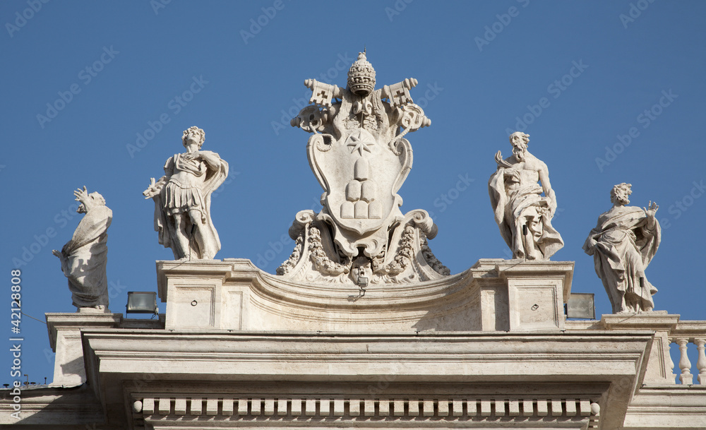 Rome - Bernini colonnade - detail of papal blazon